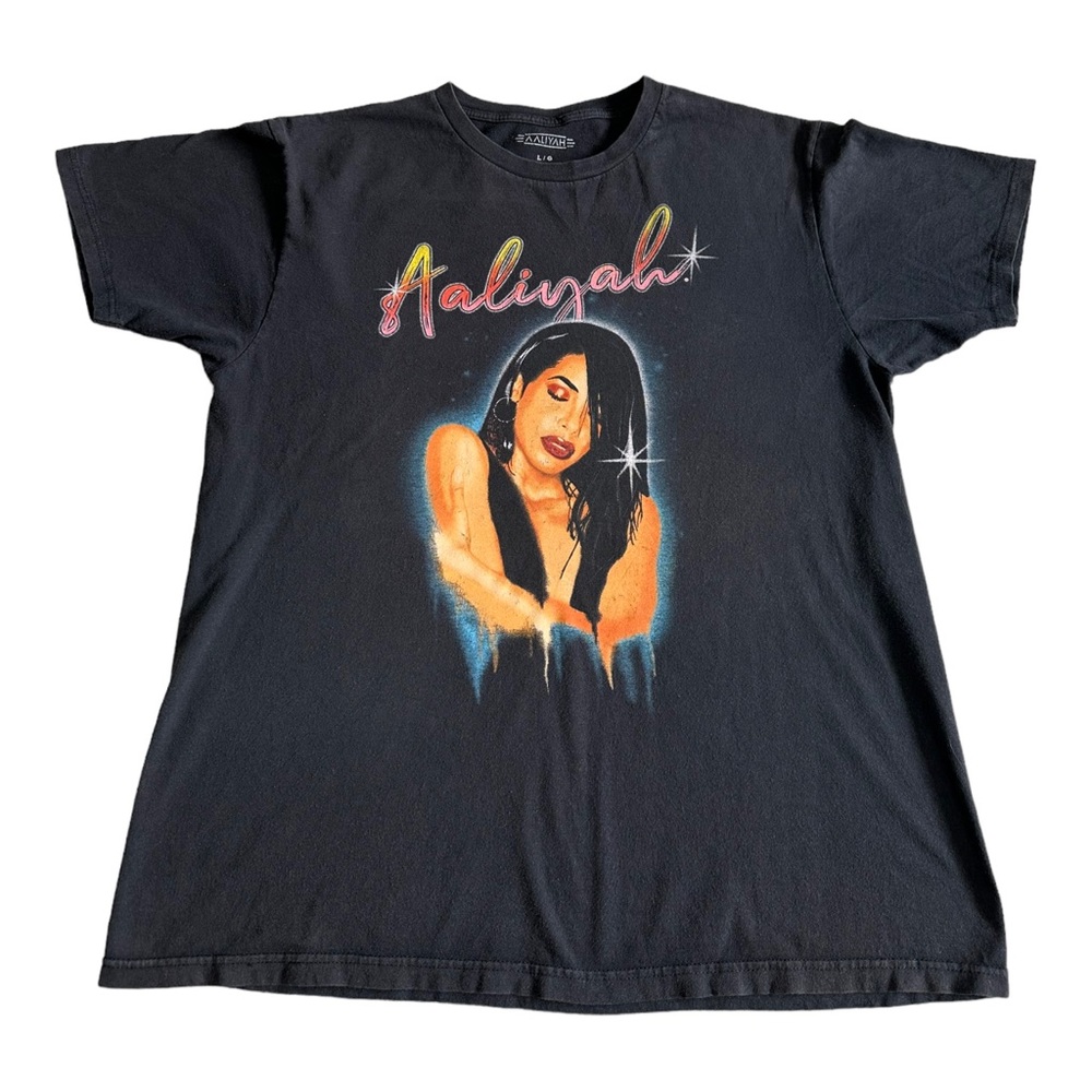 Aaliyah Black Front Graphic Casual Cotton T-Shirt, Size L